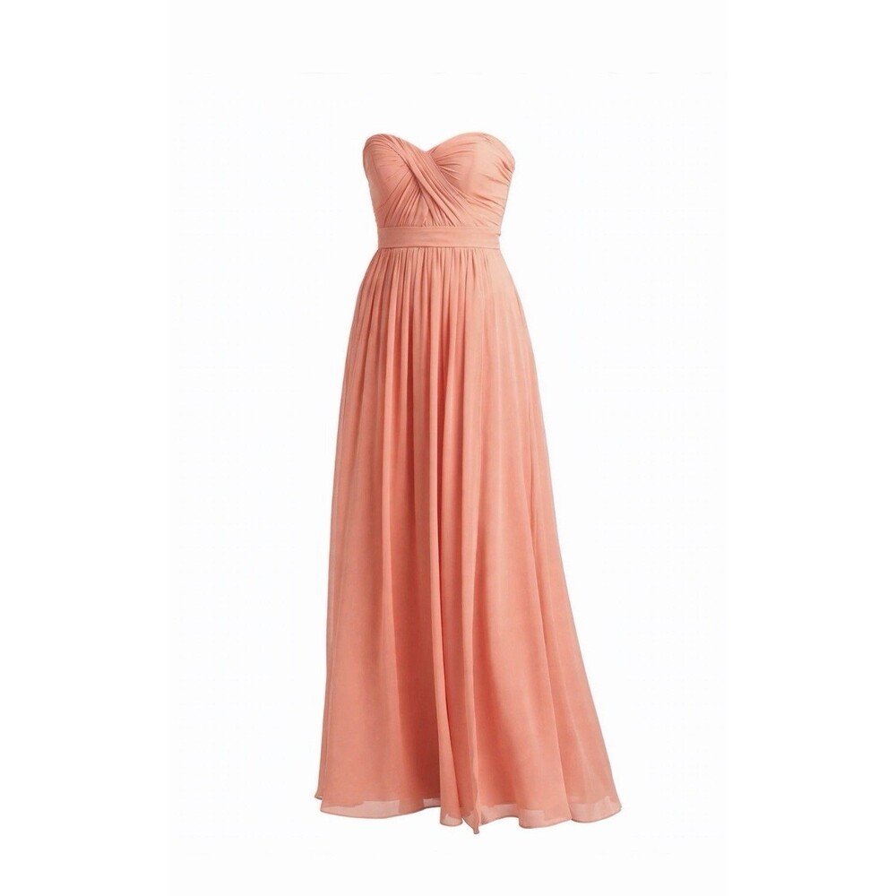 Jenny Yoo 4 Coral Peach Chiffon Strapless Gown Long Bridesmaid Formal